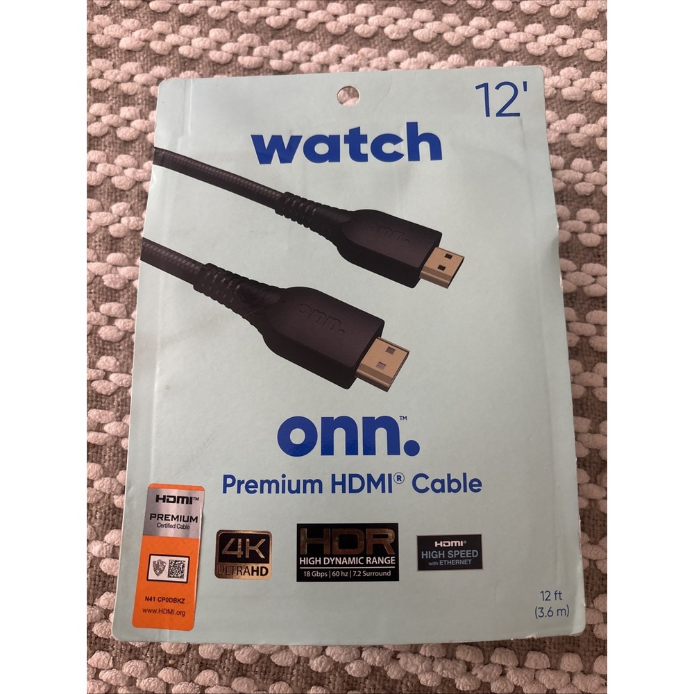 ONN. Premium HDMI Cable 12' Braided Black‎